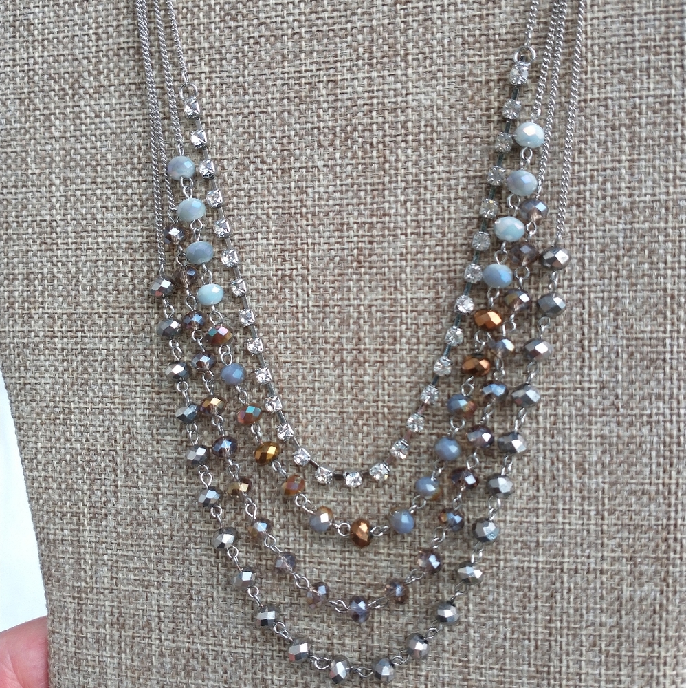 Ali-Khan necklace multi stand rhinestone ab beads silver tone - Picture 3 of 7